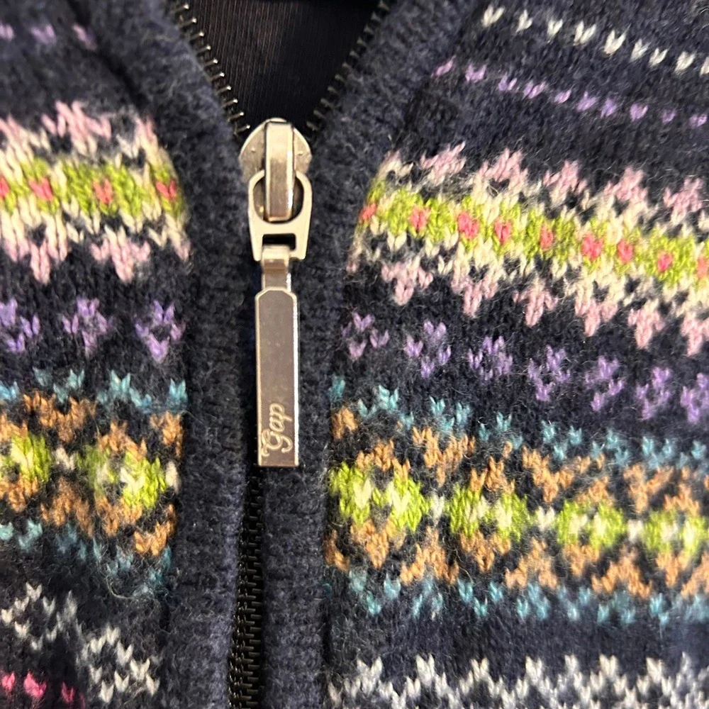 Gap Kids Navy Fair Isle Full Zip Hooded Cardigan Sweater Tassel Hood 4 Years